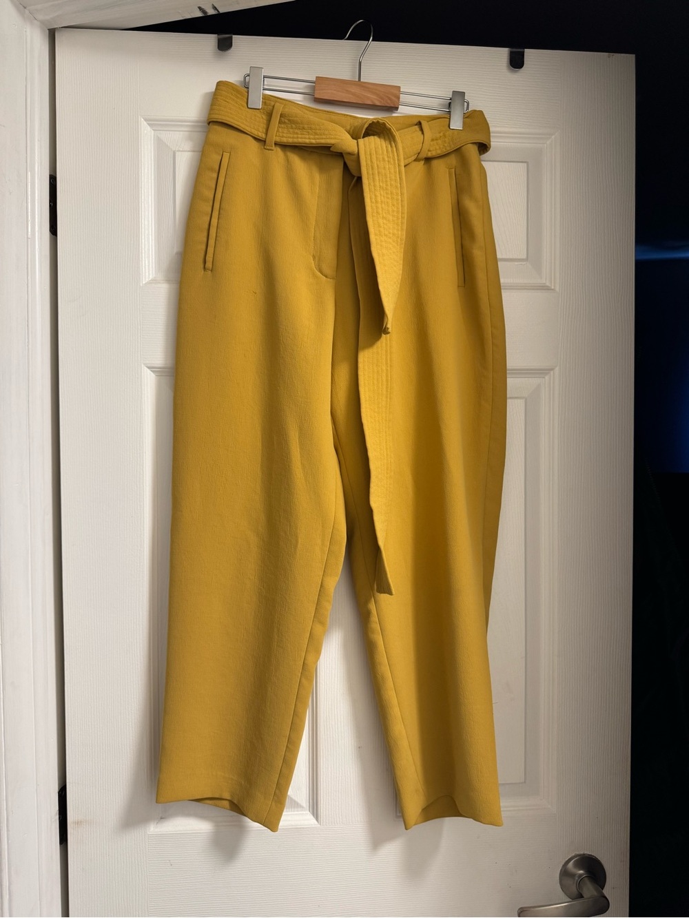 Wilfred Aritiza Mustard Yellow High-Waist Paperbag Trousers with Tie Belt